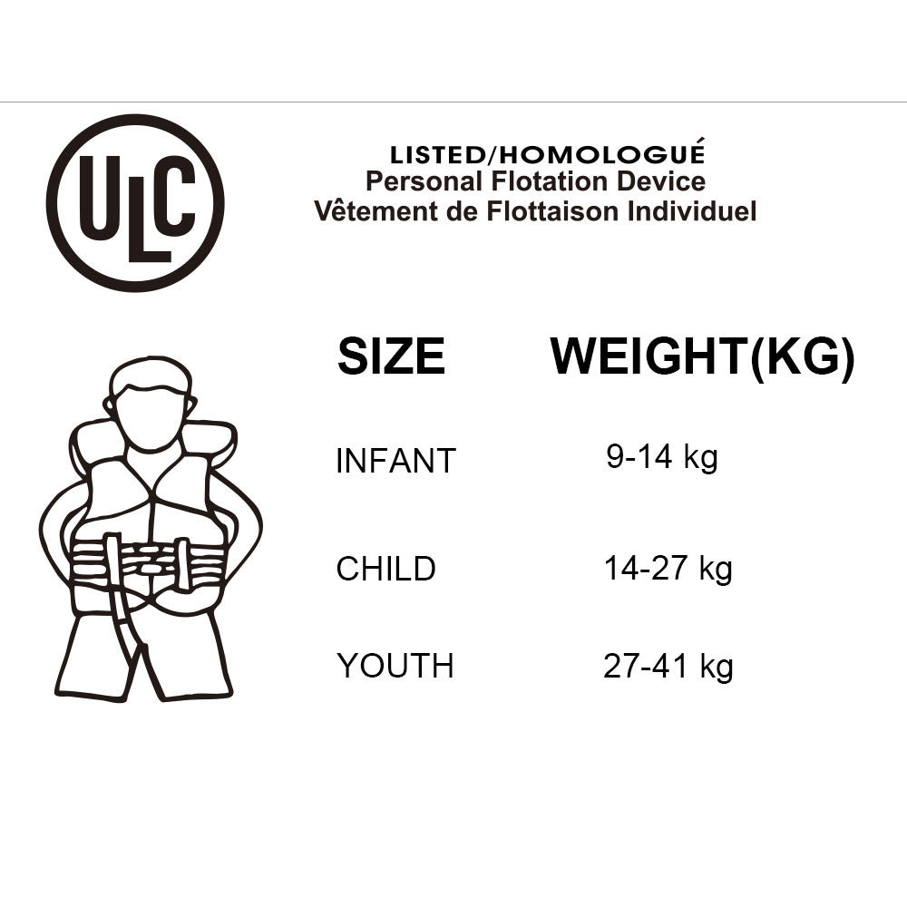 DECKBRAVE TC Transport Canada ULC Approved Infant / Child / Youth Life Jacket Nylon Vest